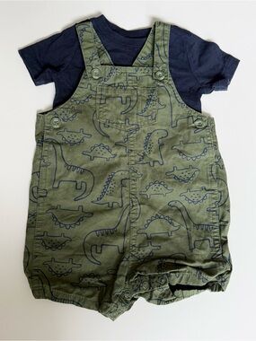 Carter's and baby gap Olive Green Dino Shortalls with Navy Print 6-12m